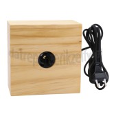 Foto van Calex Lamphouder Tafelarmatuur Vierkant Hout E27, 1,8m snoer 