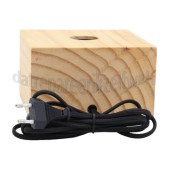 Foto van Calex Lamphouder Tafelarmatuur Vierkant Hout E27, 1,8m snoer 