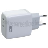 Foto van ACT USB Oplader USB-C Lader 2-Poorts Power Delivery PPS en GaNFast Universeel gebruik, 65W, Apple, Android 