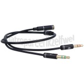 Foto van Verloopkabel 4-pins audio cross-over, 15 cm 2x Jack 3,5mm male naar Jack 3,5 mm female 