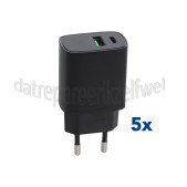 Foto van Musthavz USB Oplader 20W, zwart USB-A en USB-C, Universeel gebruik 