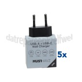 Foto van Musthavz USB Oplader 20W, zwart USB-A en USB-C, Universeel gebruik 