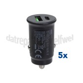Foto van Musthavz USB Autolader 30W, zwart USB-A en USB-C, Universeel gebruik 