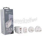 Foto van Musthavz Oplader Wereld Reislader PD 65W, Wit 2x USB-C, 1x USB-A, EU, UK, USA, AU 