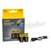 Foto van Aqiila Batterij Rechargeable USB-C, CR123A, 2 Stuks 750mAh 