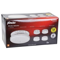 Foto van Alecto Rookmelder Alarmsignaal 85dB, Optisch, 5 stuks, Wit Incl. 9V batterij, met time-out functie 