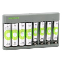 Foto van GP Batterijlader USB Batterijlader E821 Recyko + 4 AA 2100mAh en 4 AAA 850mAh batterijen 