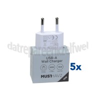 Foto van Musthavz USB Oplader 15W, wit USB-A, Universeel gebruik 