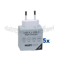 Foto van Musthavz USB Oplader 20W, wit USB-A en USB-C, Universeel gebruik 