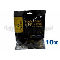 Foto van HDMI Kabel HDMI A Male - HDMI A Male 3 Meter, High Speed met Ethernet, Verguld 