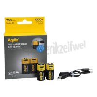Foto van Aqiila Batterij Rechargeable USB-C, CR123A, 2 Stuks 750mAh 