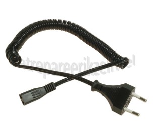 Foto van Snoer 2.5A 230V spiraal zwart 1,8M Aansluitkabel voor scheerapparaat braun, philips etc 