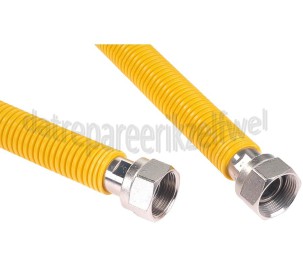 Foto van Gasslang RVS gasslang voor inbouw apparatuur RAM 100 cm geel met koppelingen 