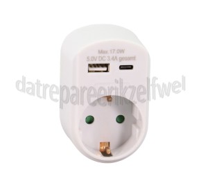 Foto van Q-Link Stekker Doorvoerstekker met 2 x USB Wit, 3680W 