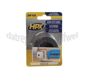 Foto van HPX Klittenband Zelfklevende Klittenband Haak + Lus Zwart Zip Fix, 20mm, lengte 1 meter 