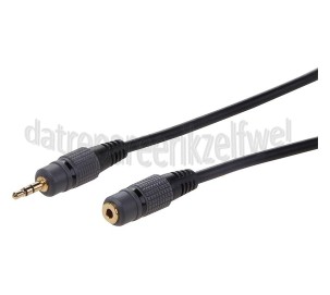 Foto van Easyfiks Jack Verlengkabel Jack 3.5mm Stereo Male - Jack 3.5mm Contra Stereo Female 5.0 Meter, Zwart, Verguld 