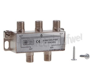 Foto van Easyfiks Coax Splitter F-Connector Contra Female - 4x F-Connector Contra Female TV Splitter, 4-Weg, 5-1000 MHz 