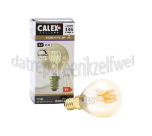 Foto van Calex Ledlamp Kogel LED lamp Flexible Filament Gold E14 2,5W 136lm 2100K Dimbaar 