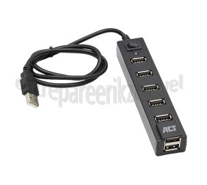 Foto van ACT Hub 7 Poorts USB Hub met Aan/Uit Knop USB 2.0, Zwart 