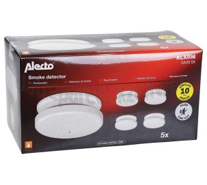 Foto van Alecto Rookmelder Alarmsignaal 85dB, Optisch, 5 stuks, Wit Incl. 9V batterij, met time-out functie 
