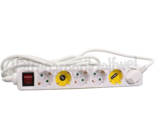 Foto van Q-Link Tafelcontactdoos 3x 1.5mm2 5 Meter Wit, Schakelaar 6 Voudig Randaarde 