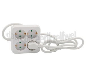 Foto van Q-Link Tafelcontactdoos 3x 1.5mm2 1.5 Meter Wit, Vierkant 4 Voudig Randaarde 