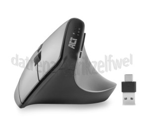 Foto van ACT Muis Ergonomisch, geschikt voor rechtshandigen. USB-C, USB-A Draadloos, Zilver/Zwart, 2400 dpi 