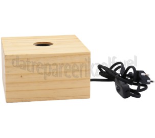 Foto van Calex Lamphouder Tafelarmatuur Vierkant Hout E27, 1,8m snoer 
