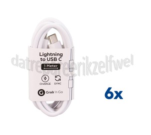 Foto van Grab 'n Go USB Kabel Cable Lightning to USB C 1m (non MFI), Wit Lightning connector 
