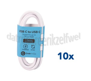 Foto van Grab 'n Go USB Kabel USB Type C kabel naar USB Type C, Wit, 1 mtr Universeel gebruik 