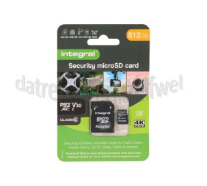Foto van Integral Memory card Security Micro SD 4K V30 UHS-1U3 A1 Class 10 512 GB Dash Cam en beveiligingscamera 