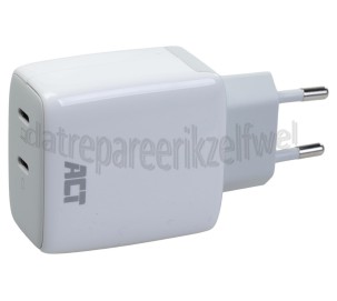 Foto van ACT USB Oplader USB-C Lader 2-Poorts Power Delivery PPS en GaNFast Universeel gebruik, 65W, Apple, Android 