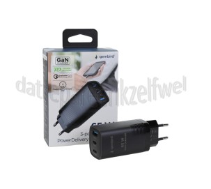 Foto van Gembird USB power adapter USB-C Combo Snellader, 65W USB-C, USB-A, 3 Poorten, PowerDelivery 