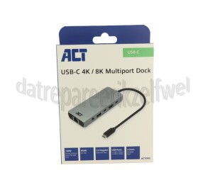 Foto van ACT Hub USB-C 4K / 8K 60Hz Dockingstation 1 HDMI monitor, USB-C, USB-A, 3,5mm, 2,5 Gb Ethernet 