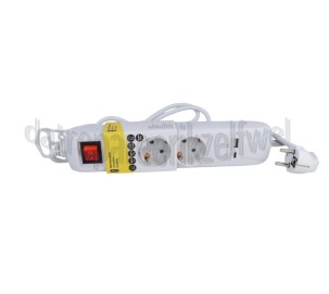 Foto van Q-Link Tafelcontactdoos 3x1,5mm2 3800W 3V RA en 2 USB wit 1,5M + schakelaar Huishoudelijke apparaten 