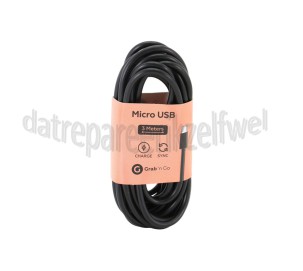 Foto van USB Kabel Micro USB, Zwart, 300cm Universeel Micro-USB 