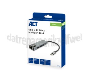 Foto van ACT Hub USB-C 4K docking station 1 HDMI monitor, ethernet, USB-A, PD pass-through 