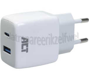 Foto van ACT USB Oplader USB-C & USB-A lader 20W Power Delivery PPS, Quick Charge, GaNFast 