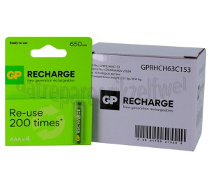 Foto van GP Batterij Recharge AAA, 4 stuks 650mAh NiMH 