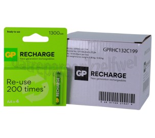 Foto van GP Batterij Recharge AA, 4 stuks 1300mAh NiMH 