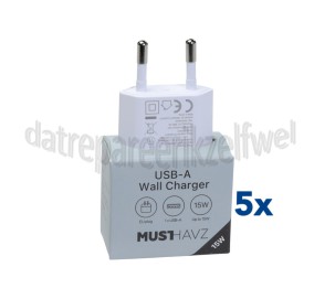 Foto van Musthavz USB Oplader 15W, wit USB-A, Universeel gebruik 