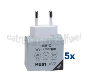 Foto van Musthavz USB Oplader 20W, wit USB-C, Universeel gebruik 