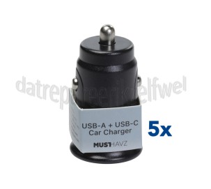Foto van Musthavz USB Autolader 30W, zwart USB-A en USB-C, Universeel gebruik 