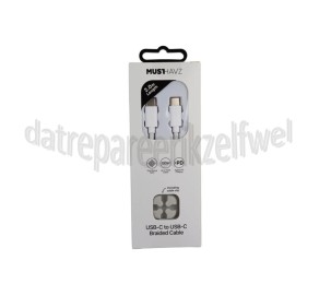 Foto van Musthavz USB Kabel Wit, 200 cm USB-C naar USB-C 