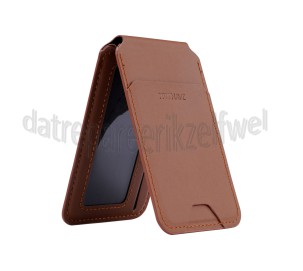 Foto van Musthavz Kaarthouder Vegan Leather Wallet, met Standaard, Bruin MagSafe, 3 Bankpassen 