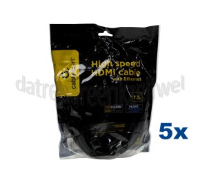 Foto van HDMI Kabel HDMI A Male - HDMI A Male 7,5 Meter, High Speed met Ethernet, Verguld 