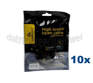 Foto van HDMI Kabel HDMI A Male - HDMI A Male 1 Meter, High Speed met Ethernet, Verguld 