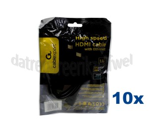 Foto van HDMI Kabel HDMI A Male - HDMI A Male 1,8 Meter, High Speed met Ethernet, Verguld 