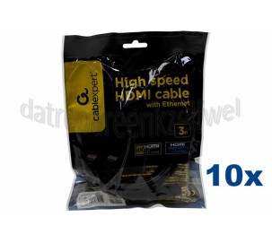 Foto van HDMI Kabel HDMI A Male - HDMI A Male 3 Meter, High Speed met Ethernet, Verguld 