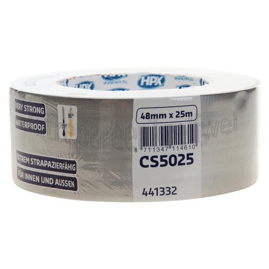 Foto van HPX Tape Pantsertape Zilver Duct Tape, 48mm x 25 meter 